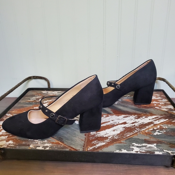 Pinup Block Heels Black Suede Jeweled Strap EU 39 - Picture 8 of 9